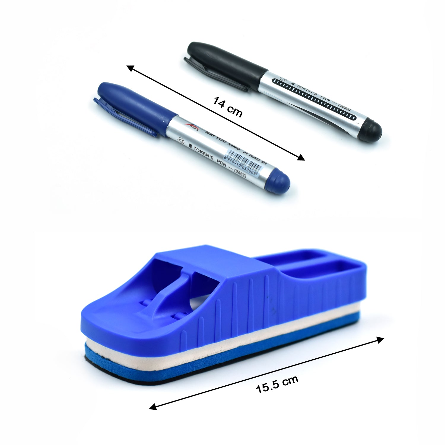 Duster, ruler, and marker for teaching and learning.