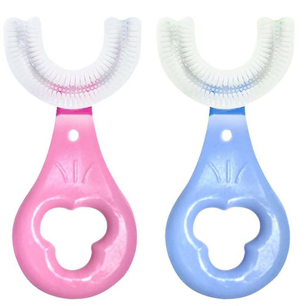 U-shaped toothbrush designed for kids, featuring a colorful and ergonomic handle.