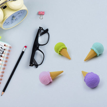 Cone Eraser for Girls & Boys / Eraser for School B'Day Return Gift Party Doughnut Lollipop Ice Cream Theme Shape Erasers Pencils Set for Kids Educational Stationary kit, School Supplies (1 Set 4 Pc)