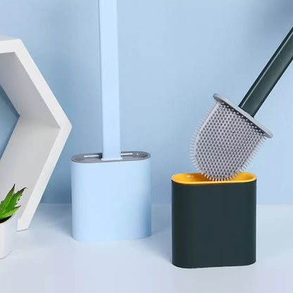 Practical toilet brush with silicone bristles and holder for effective cleaning