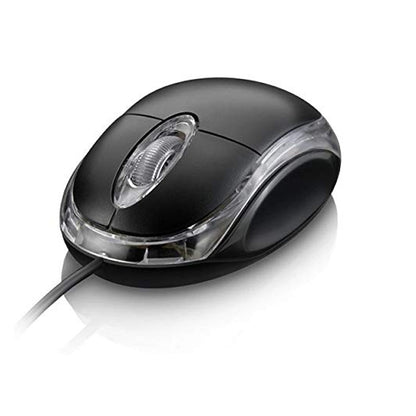 USB optical mouse with detailed view of its surface and connector